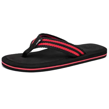 Men’s Split Leather Flip Flops Casual Shoes & Boots SHOES, HATS & BAGS Color: Black and Red Shoe Size: 7 