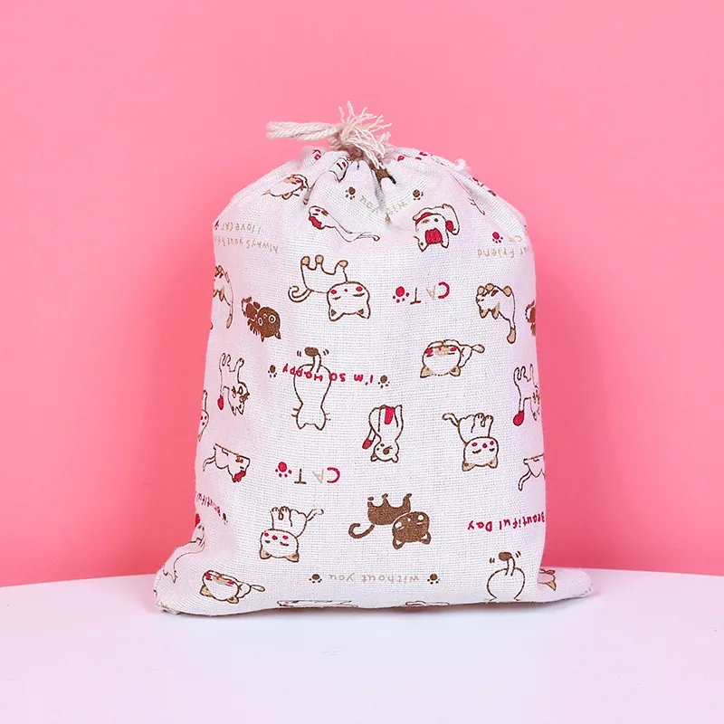 Мультфильм белье хлопок Drawstring сумка 28x26 23x18 15x12 см мини прекрасный кот Для женщин Сумка дорожная домашнего хранения подарочная упаковка для ювелирных изделий сумка