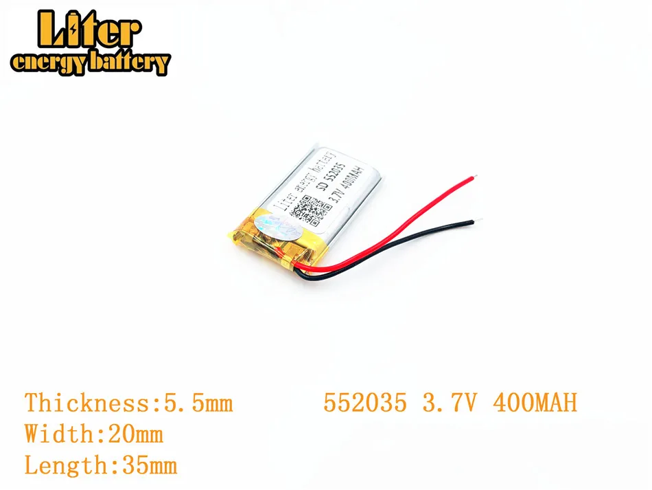 

Liter energy battery 3.7V 400mAh 552035 plug Lithium Polymer Rechargeable Battery For MP3 MP4 MP5 Lithium polymer battery