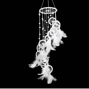 

White Polycyclic Dream Catcher With Feathers Beads Wall Car Hanging Dreamcatcher Home Decor Korean Wind Chime Ornaments Gifts