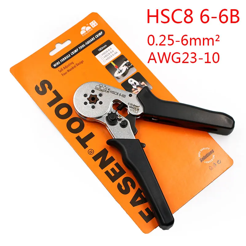 FASEN HSC8 6-6 SELF-ADJUSTABLE MINI-TYPE CRIMPING PLIER 0.25-6mm2 Straight German Pliers Hand Tools VE Terminal Connectors - Цвет: 6 6 B with package