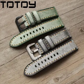 

TOTOY Hand-Wiping Wax Vintage COW Strap, Italy FN 20MM 22MM 24MM For Panerai Leather Watchbands, Vintage Green Black Brown Strap