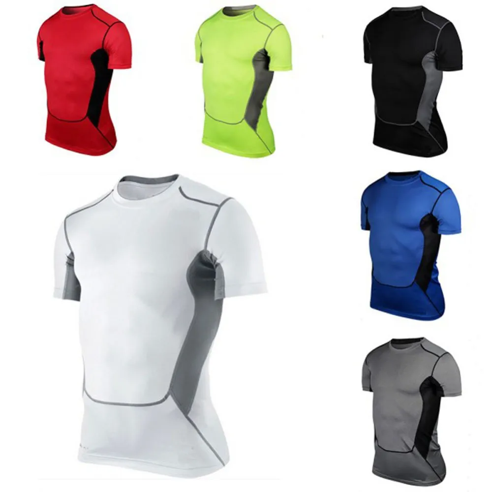Высокое качество мужские компрессионные эластичные под базовый слой топ облегающие футболки с коротким рукавом спортивная коллекция