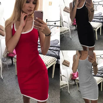 

New Women Summer 2019 Fashion Casual Square Collar Sleeveless Mini Dress Female Splice Contrast Color Off Shoulder Solid Dresses