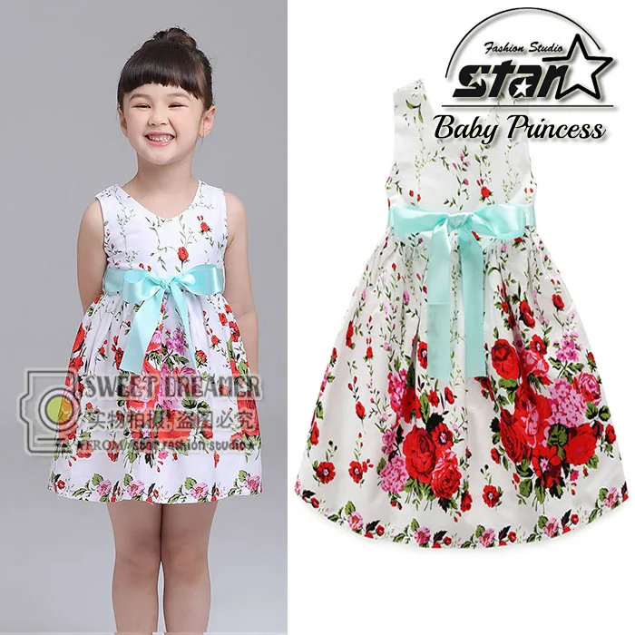 

Kids Girl Dresses Kids Clothes 2016 Rose Flower Print Dobby Girls Dresses Princess Brand Designer Children Dress for Girls