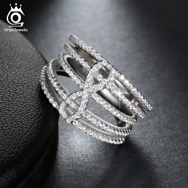 ORSA JEWELS Women Rings Infinity Shape Statement Female Party Finger Ring Wholesale Luxury Jewelry Gift OR83