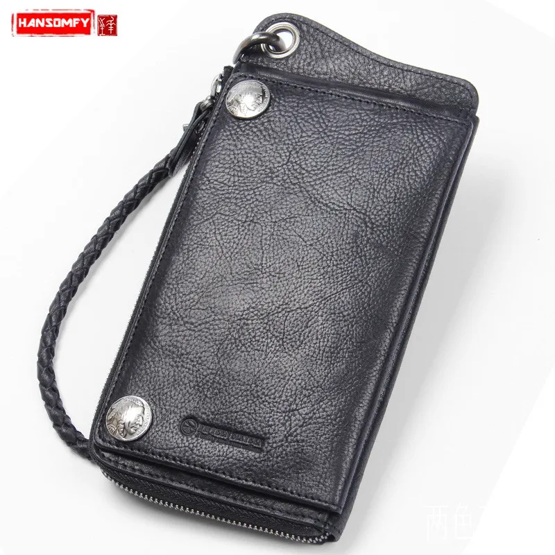 handmade-retro-men's-wallet-buckle-mobile-phone-bag-anti-theft-chain-card-holder-wallets-original-long-zipper-genuine-leather