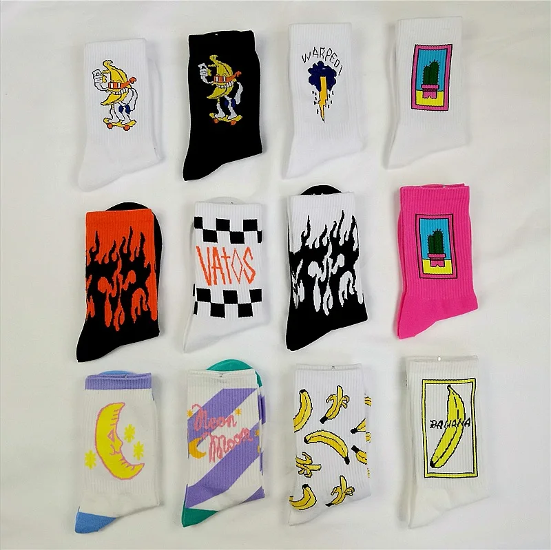 Korean style fashion Harajuku street hip hop socks unisex fun men's socks happy skateboard flame ladies socks