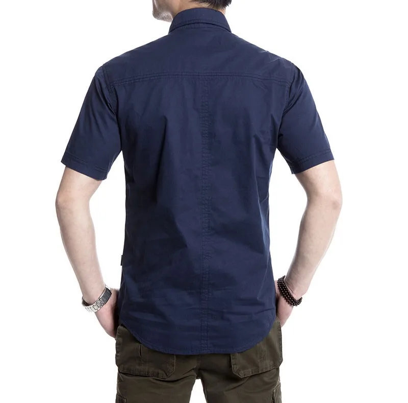 Летние мужские рубашки размера плюс XXXXXL из хлопка, одноцветные рубашки с коротким рукавом для фитнеса, повседневная синяя мужская одежда 5001