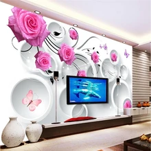 Cheap Rose circles Custom papel de parede 3d photo wall paper roll kitchen living room bedroom TV 3d mural wallpaper modern painting Cheap Rose circles Custom papel de parede 3d photo wall paper roll kitchen living room bedroom TV 3d mural wallpaper modern painting
