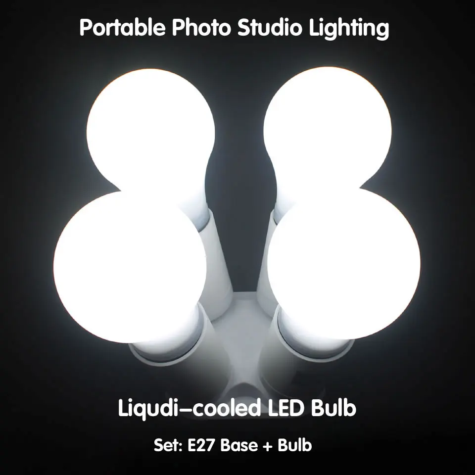 Portable Photo Studio Lighting E27 Liquid cooled LED Bulbs Multi