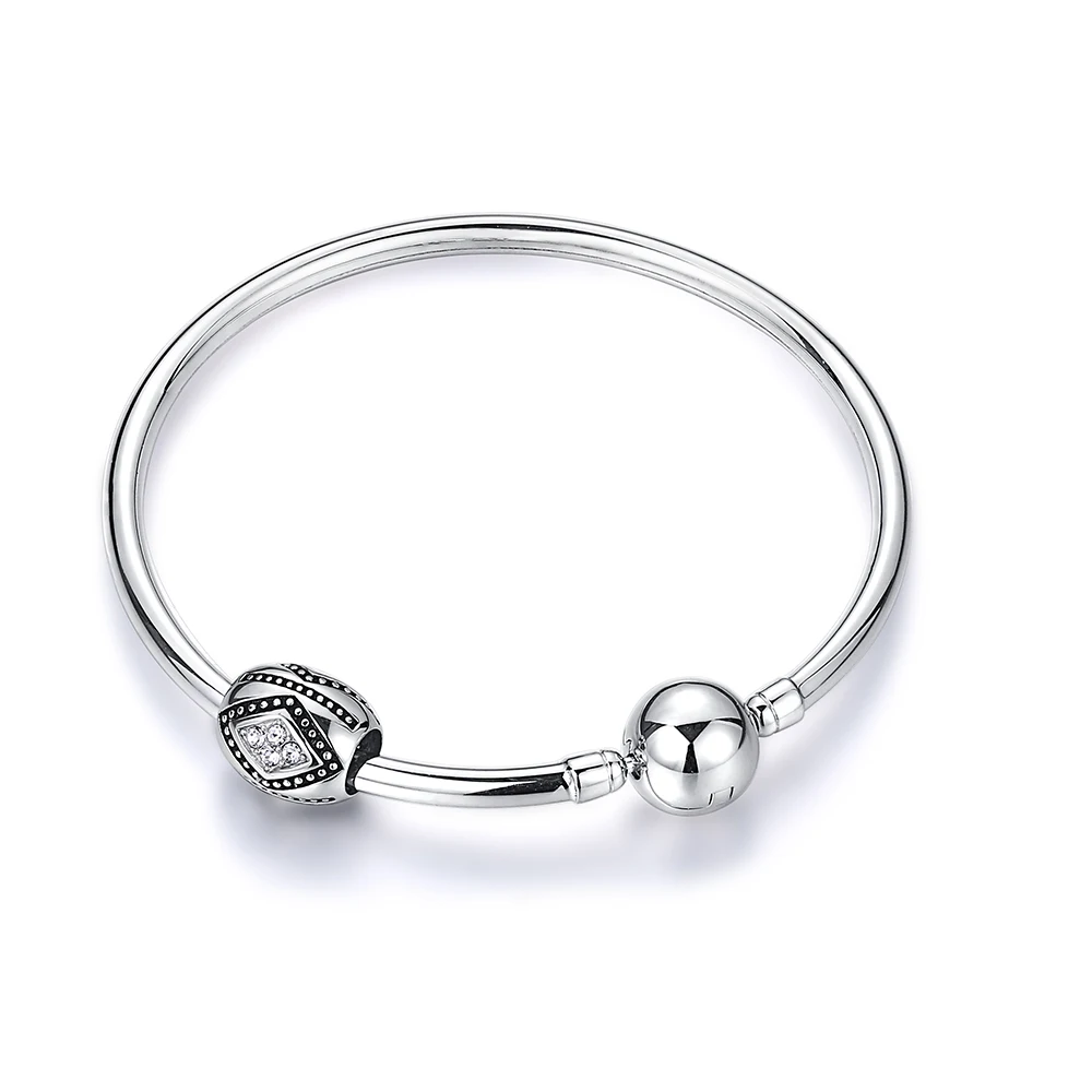 

DIY Silver Charm Bangle Bracelet 925 Sterling Silver Bangle Geometric Cubic Zirconia Bead Bangles For Women Pan Bracelet Jewelry