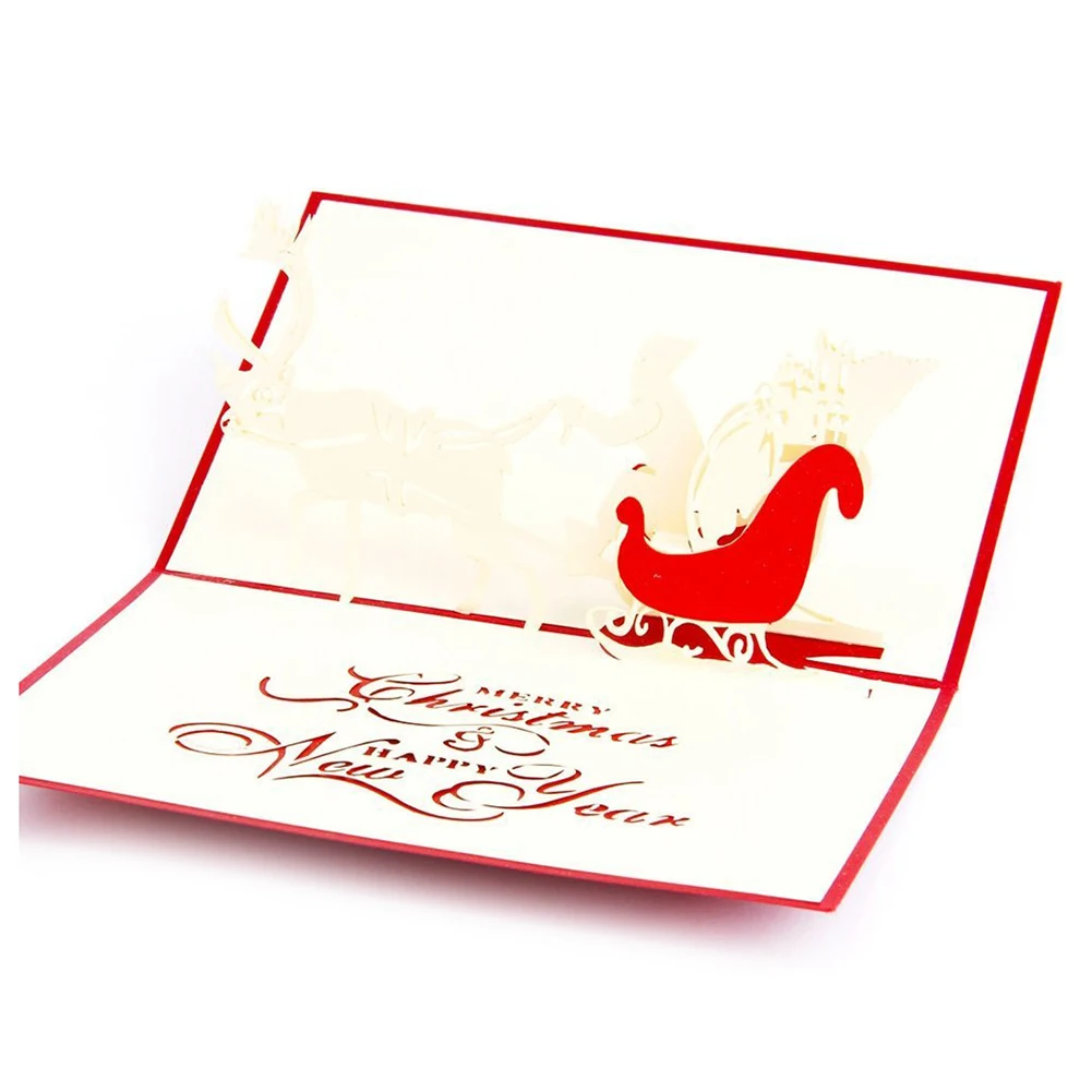Идеальный ручной работы пустой 3D всплывающие открытки Рождественский олень автомобиль с подходящим конвертом лазерная резка на удивление Perf