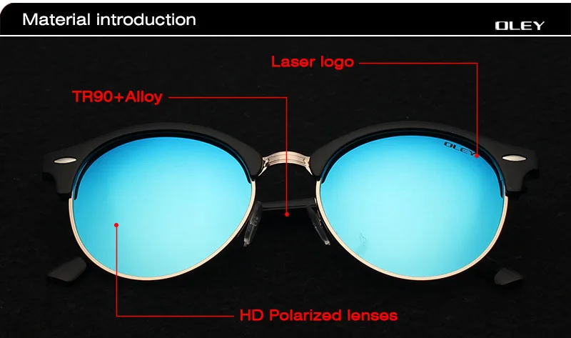 OLEY модные Круглые Солнцезащитные очки женские поляризованные солнцезащитные очки «кошачий глаз» винтажные мужские очки с голубым покрытием oculos de sol feminina Y3135