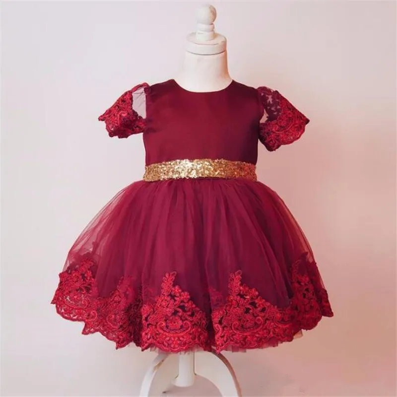 

Cute Girls Birthday Dress with Sequined Bow and Sash Short Sleeves Knee-Length New Arrival Flower Girl Dress Any Size and Cololx
