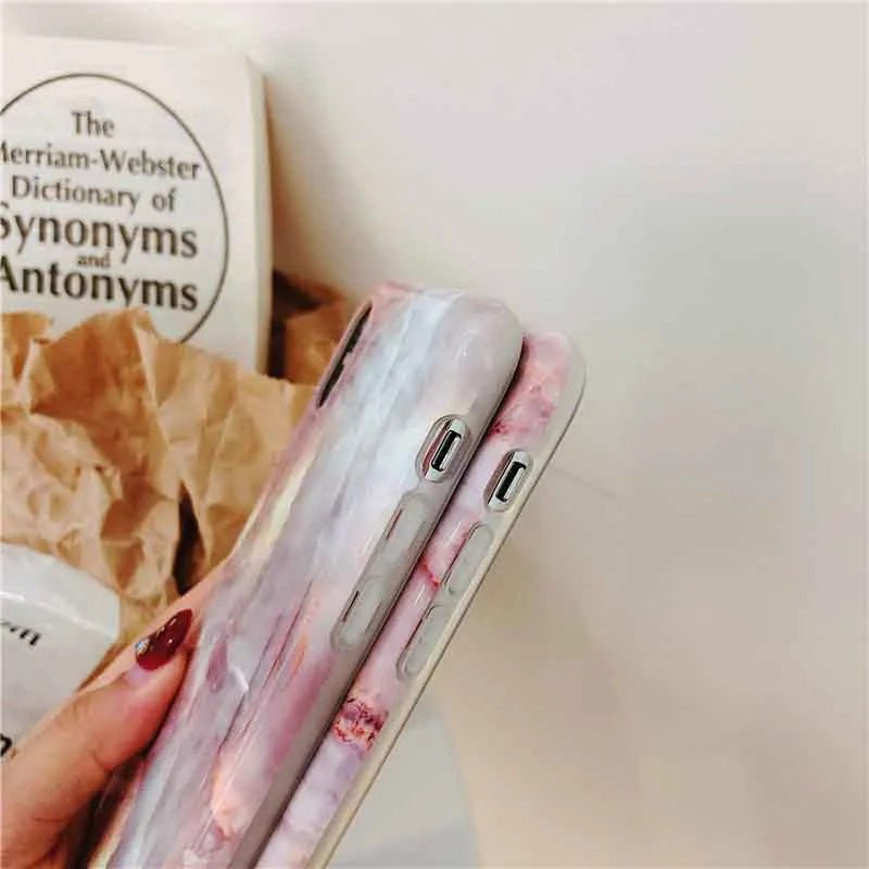 Фиолетовый коралловый Мрамор для iPhone Case X 7 8 большие блестящие модные мягкие ТПУ