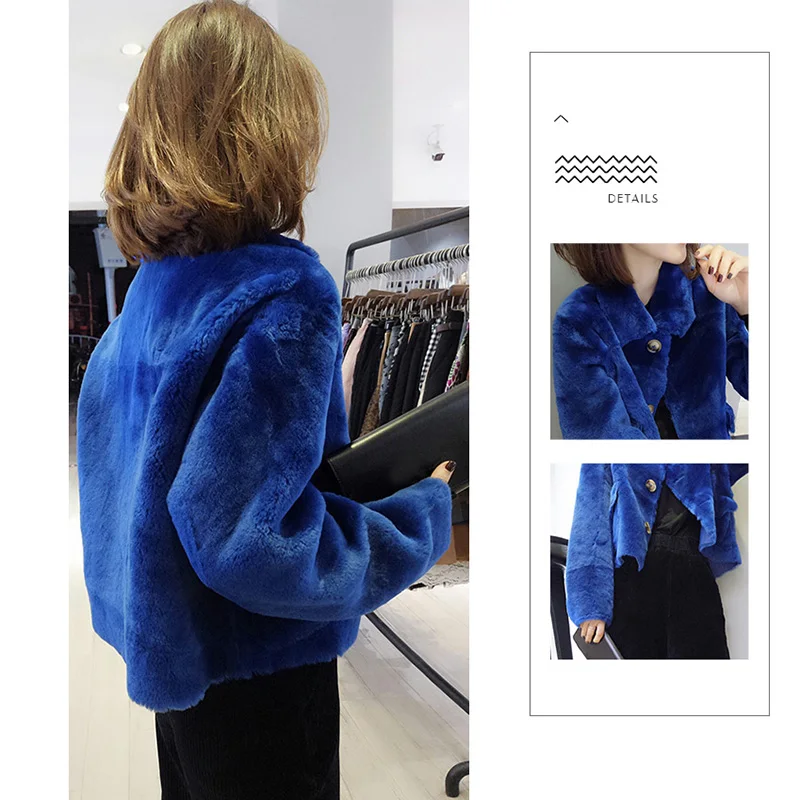 Women real fur Coat Female Jackets Solid Short Fashion Long Sleeve Wool Skin Winter Spring Warm Ladies' Top Short coat