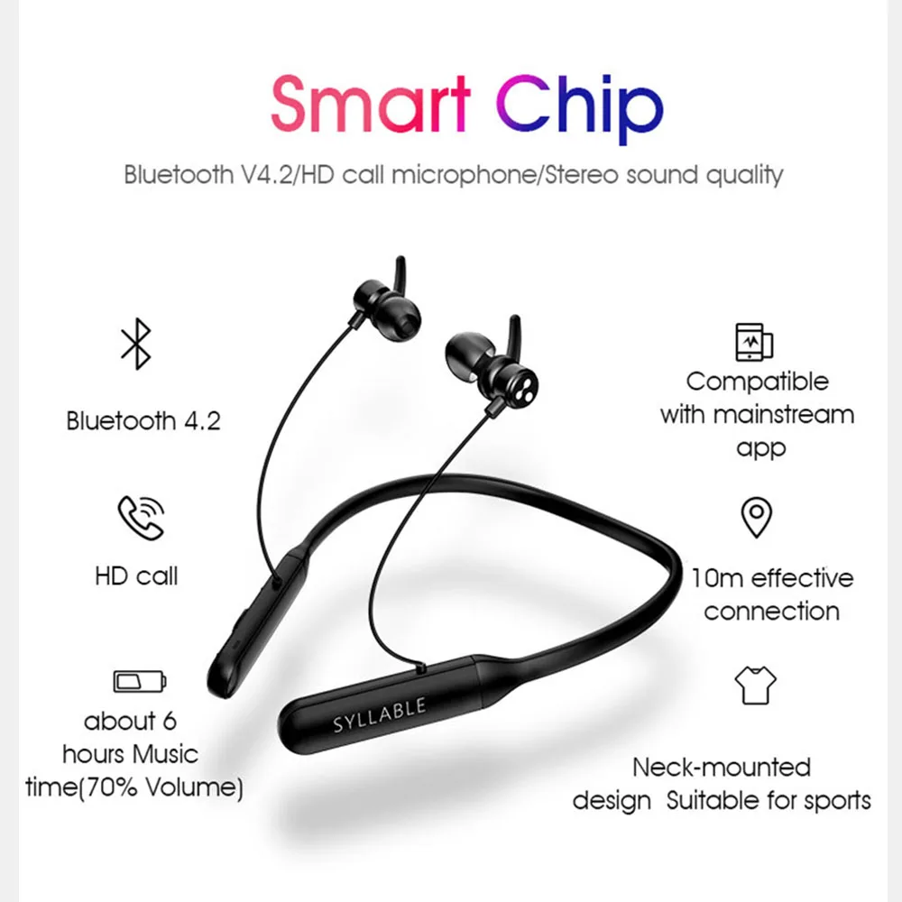 Baratos SYLLABLE Q3 soporte apt x bluetooth V4.2 auriculares reducción de ruido SYLLABLE Q3 control de volumen deportes graves auriculares inalámbricos