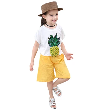 

Girls clothes set baby summer pure Cotton T-shirt loose in pants fashion sports suit cartoon pineapple print 3-9y children wear