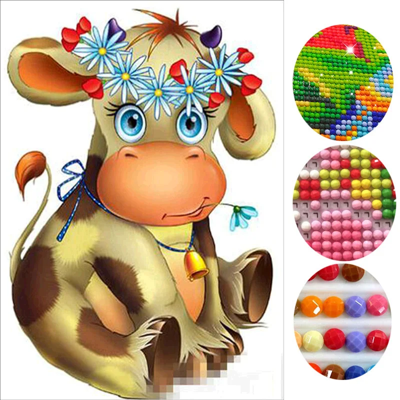 diamond painting 5D Diy Cartoon cow Painting Round Diamond mosaic Cross Stitch Kits Needlework Embroidery home decor | Дом и сад
