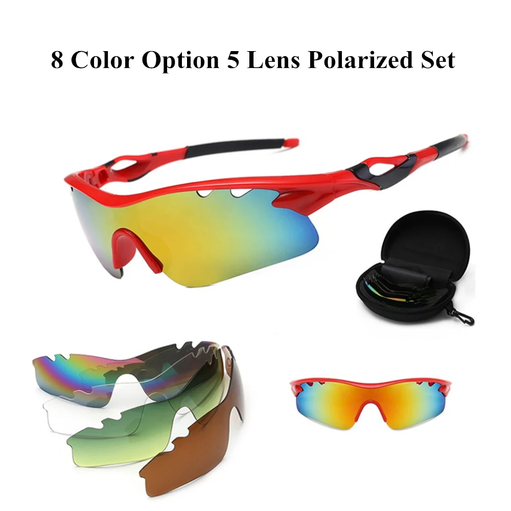 8 Color 5 Lens Cycling Sunglasses UV400 Polarized Eyewear Outdoor