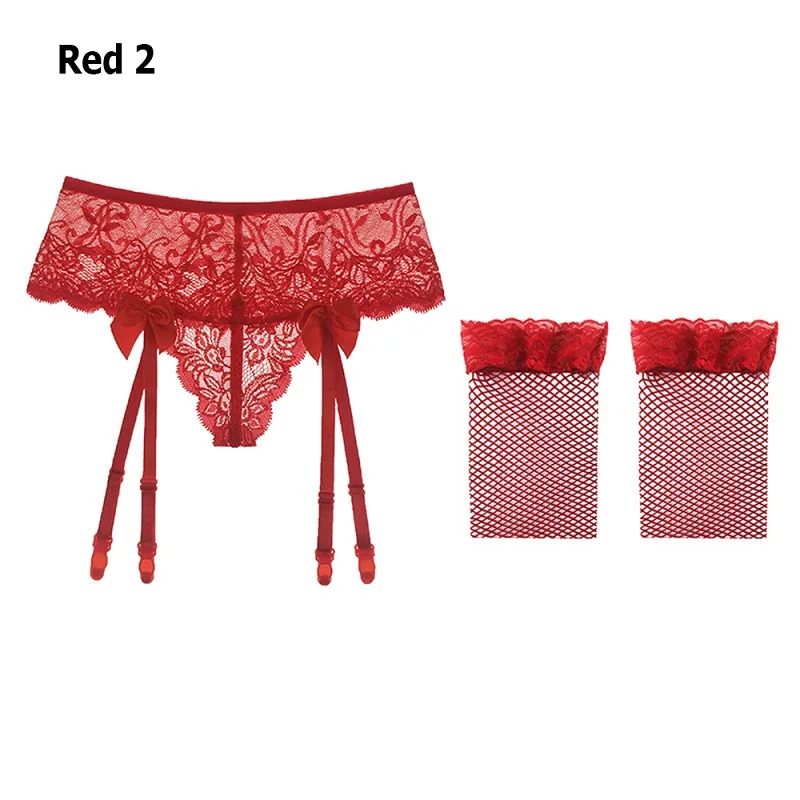 Сексуальное прозрачное эротическое женское белье с бантом, кружевной пояс для чулок трусики-танга, Сексуальное белье аксессуары - Цвет: red 3