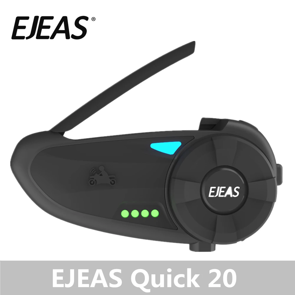 Ejeas Quick20 Bluetooth 4,2 Мотоцикл гарнитура Raid пара 1,2 км с FM радио проигрывателя батарея индикатор для 2 всадников