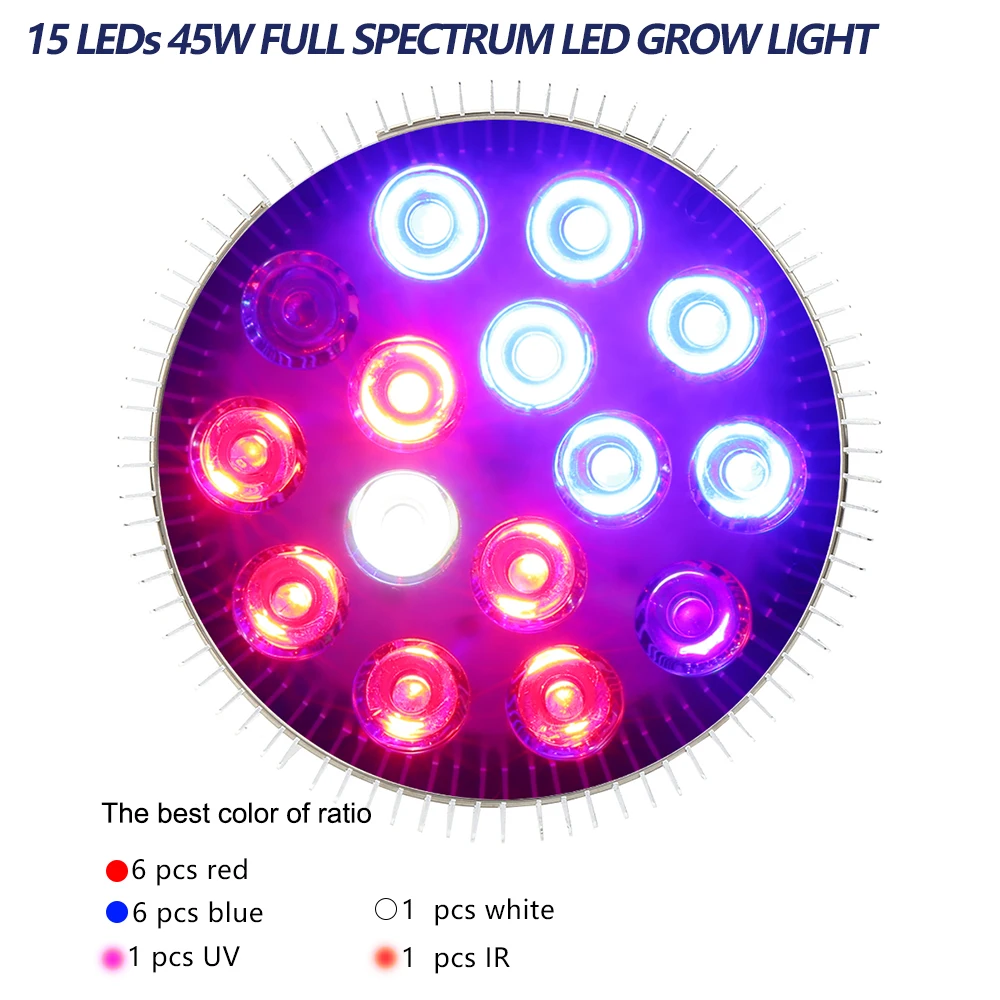 Высокая Мощность светодиодный Grow светильник 15/36/45/54 Вт полный спектр Светодиодный точечный светильник E27 полный спектр Fitolampy для цветет семена расти палатку