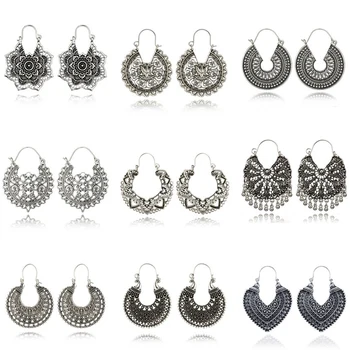 

docona Tribal Hollow Geometric Drop Dangle Earring for Women Vintage Flower Tassel Pendant Earrings Pendientes Jewelry 5674