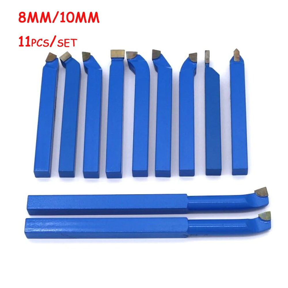 

11pcs 8mm 10mm Metal Carbide CNC Brazed Tip Tool Tipped Lathe Cutter Tools Shank High Hardness Turning Milling Welding Bit