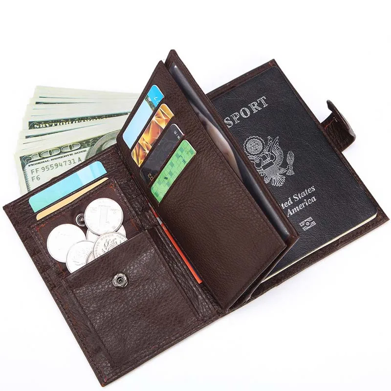 

New Genuine Leather Vintage Men Passport Wallets With Coin Pocket Short Male Purse Card Holder Wallet Men Fashon High Quality 50