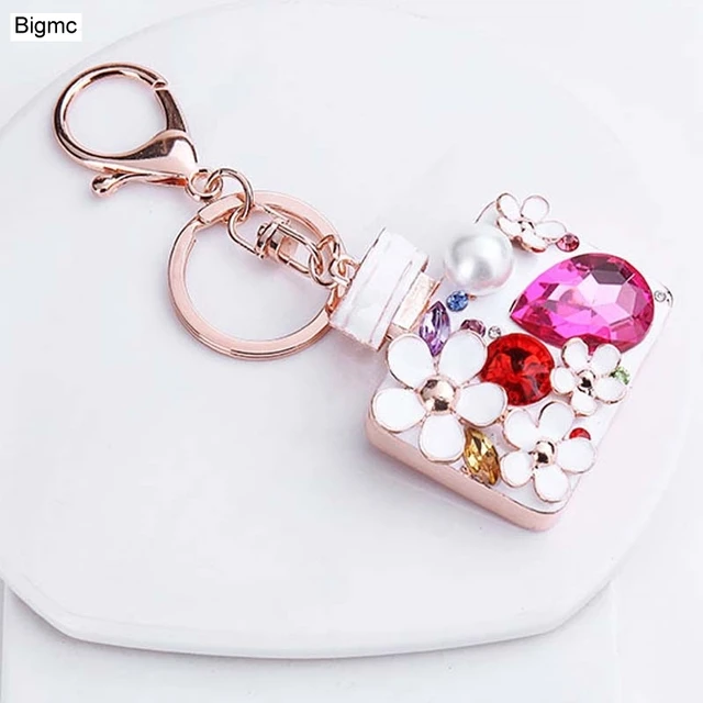 Fashion crystal perfume bottle key chain women bag charm accessories