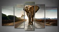 Настенная картина в рамке картины слон дорога солнце принт на холсте животных современные плакаты с деревянными рамками для декора комнаты