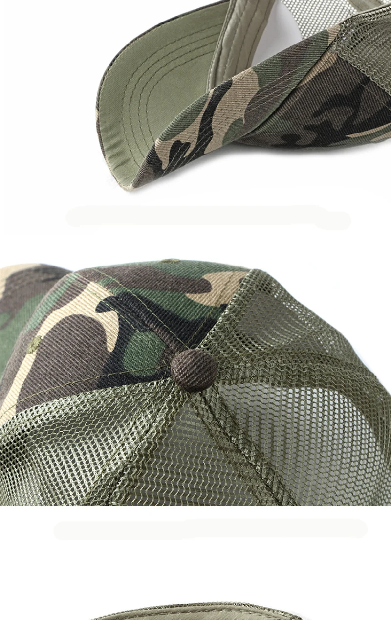 HT2360 Spring Summer Sun Hat Caps for Men Women Adjustable Baseball Cap Breathable Mesh Trucker Cap Camo Camouflage Baseball Hat