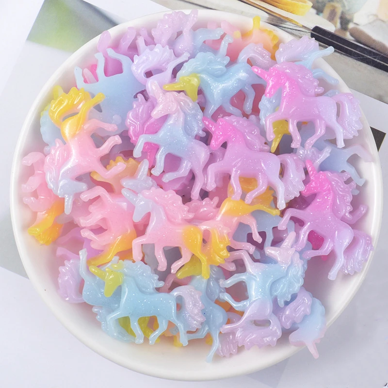 

20PC Colored Unicorns Flat Back Resin Ornament Accessory Kids DIY Hair Decorative Supplies Handmad Planar Resin Crafts Materials