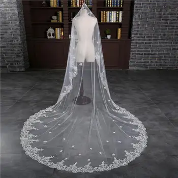 

3 Meters Long Cathedral Wedding Veils High Quality One-Layer Lace Appliques Women Bridal Veil Velos De Novia Bride 05497