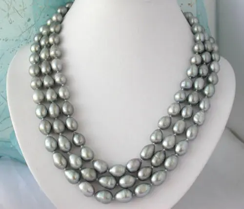 

Z2372 beautiful 3row 13mm nature baroque gray freshwater pearl necklace AAA