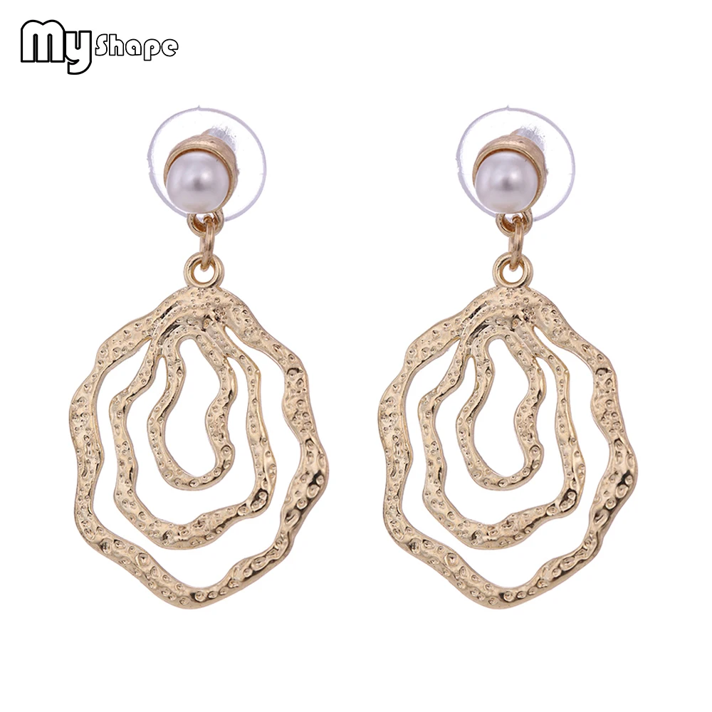 

My Shape Bohemia Gold Hollow Leaf Drop Earrings Pearl Irregular Shape Dangle Earrings Jewelry Ear Accessories Gifts for Women