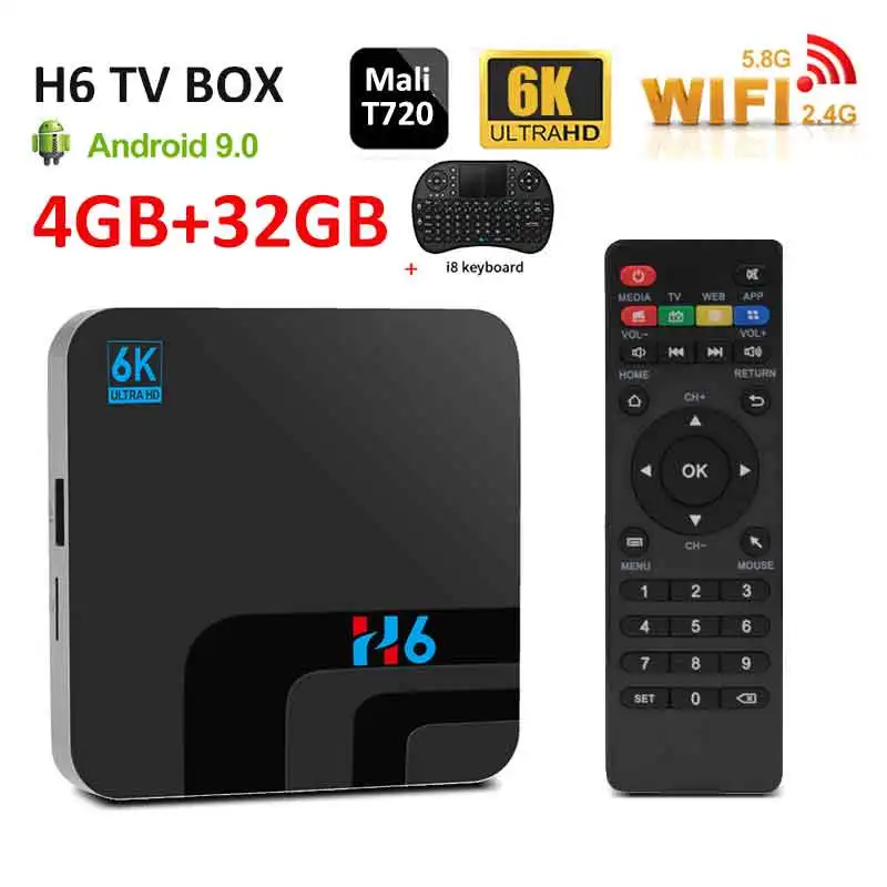 H6 Android tv box ip tv 6k 4G 32G Netflix Smart BOX Android 9,0 6K tv HD H.265 2,4/5,8G WiFi медиа ТВ android boX