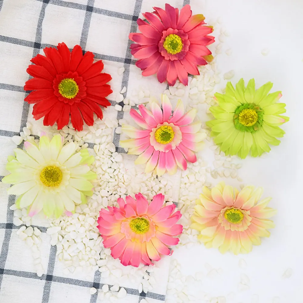 

10pcs artificial flowers Cheap for home decoration bridal accessories clearance fake plastic daisy diy stamen silk gerbera