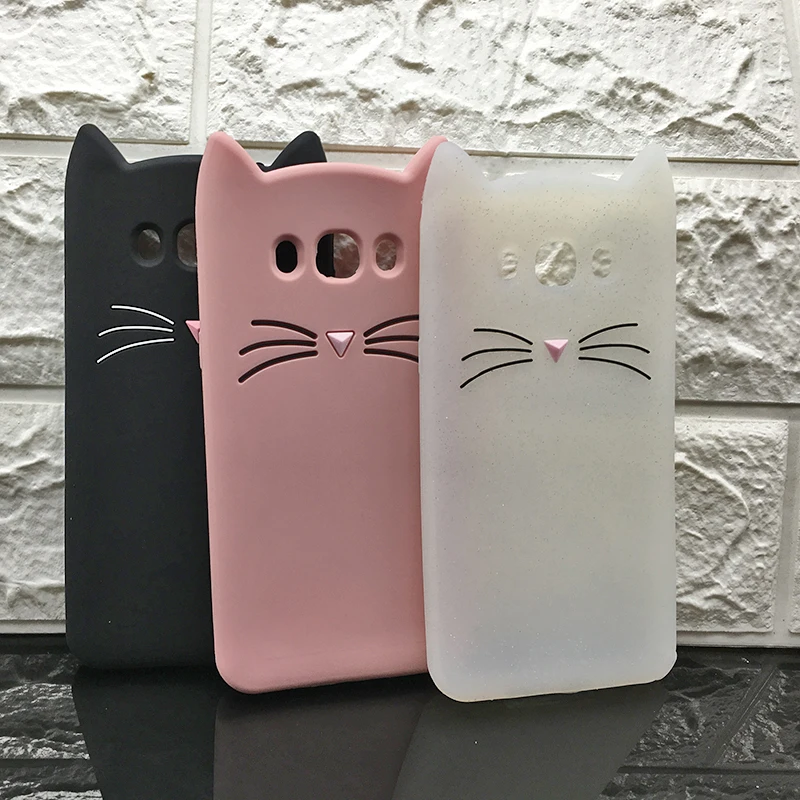 

Soft Silicone Phone Case for Samsung GALAXY A3 A5 A7 J1 J2 J3 J5 J7 Prime 2016/2017 3D Cartoon Smile Black Cat Ears Beard Cover