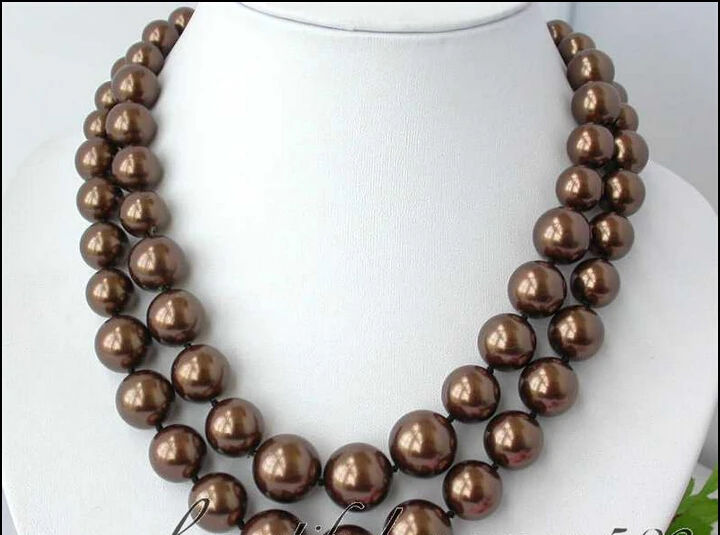 

z2482 2row 16mm coffee southsea shell pearl tower necklace