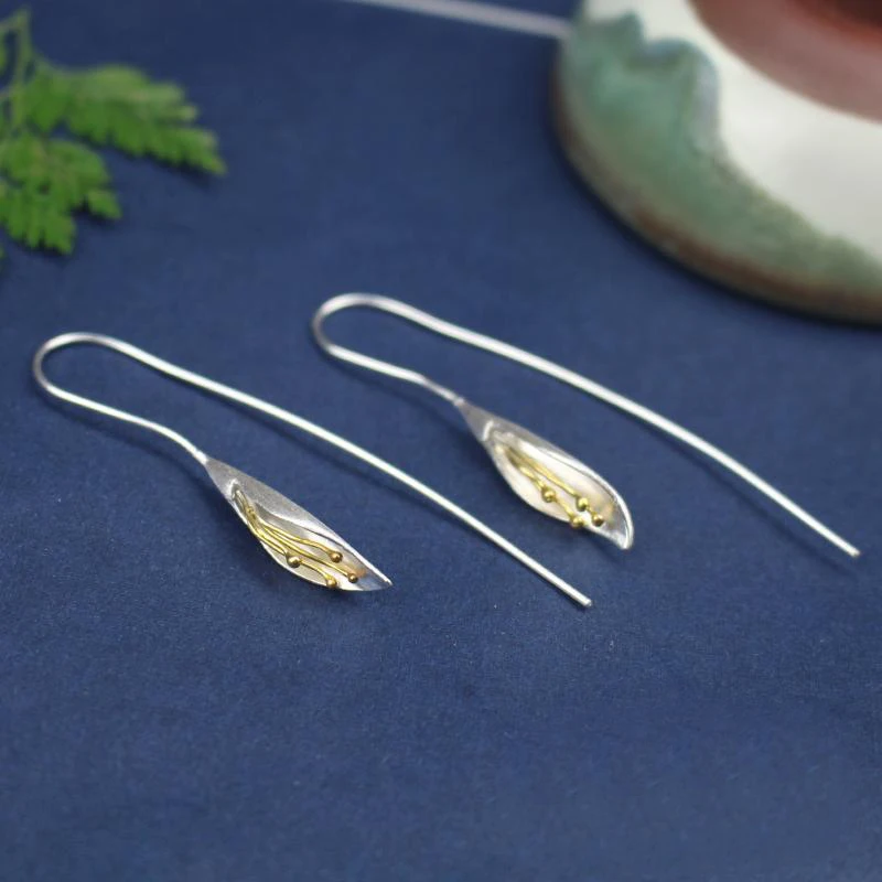

925 Sterling Silver Long Drop Flower Earrings for Women Girs Fashion sterling-silver-jewelry Pendientes