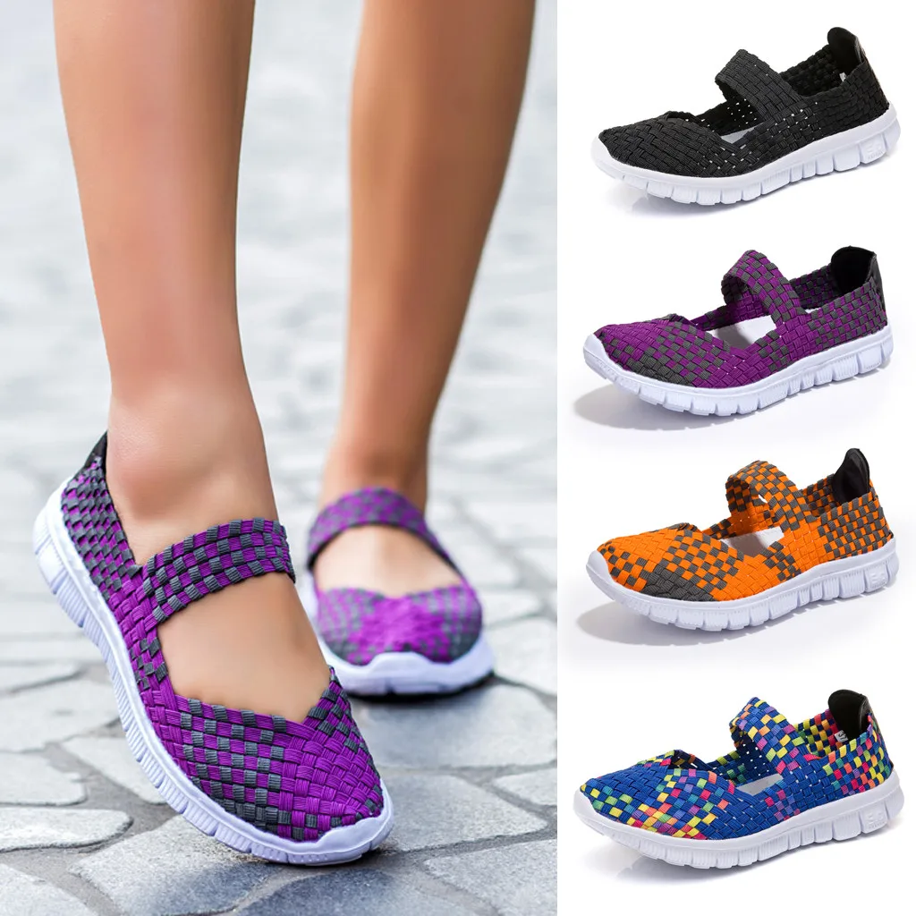 

2019Women's Woven Light Weight Elastic Trainer Slip On Sport Water Shoes Sneakersbrand New Europe fashion Solid Color #1