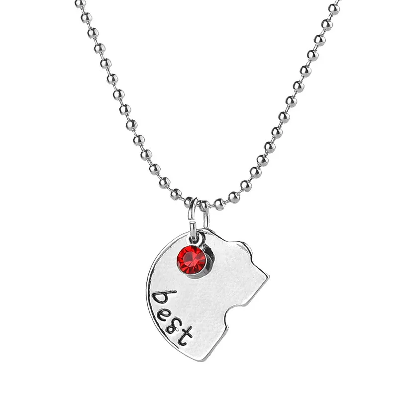 New style 4 pcs/set Stitching Broken Heart Shape Necklace Best Friends Forever And Ever Inlaid Red Blue Crystal Pendant Necklace - Image 3