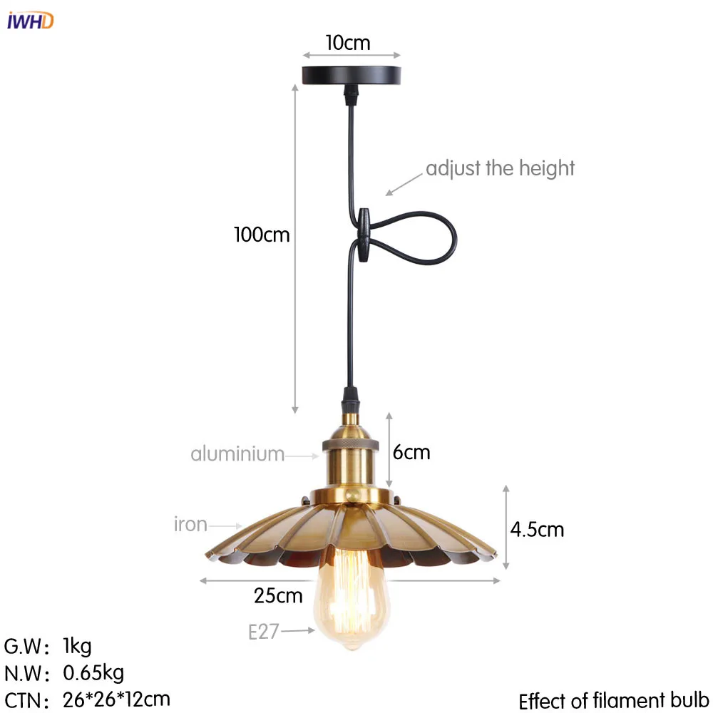 IWHD золото ретро Edison светодиодный подвесные светильники обеденный Гостиная Лофт Промышленные Decor подвесные светильники Hanglamp Винтаж