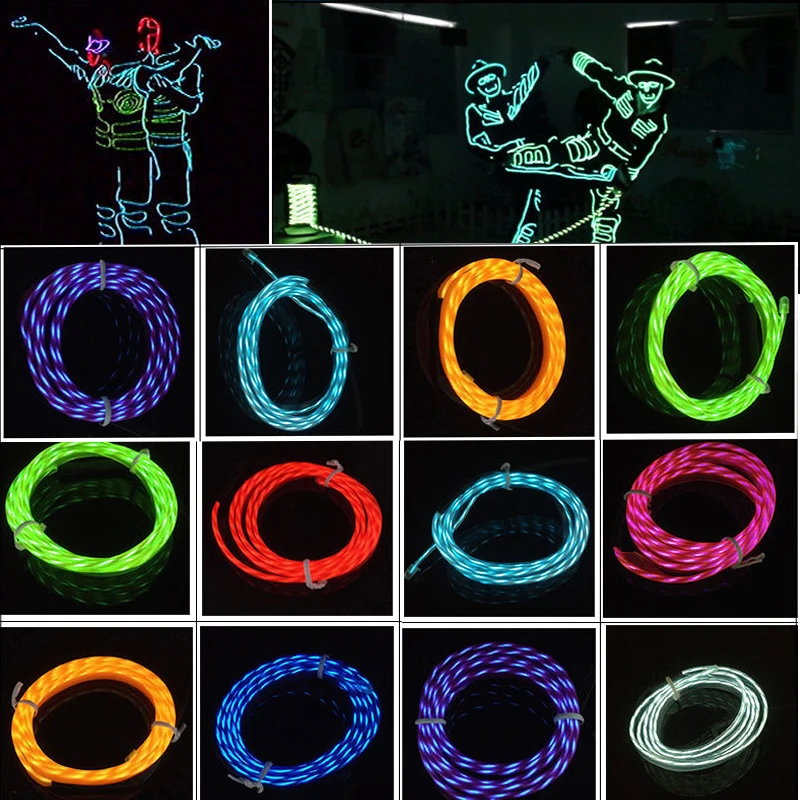 

5M LED Flexible Neon Light Glow Chasing EL Wire Rope Tube Flashing With Controller Car Interior Exterior Atmosphere Light Decals