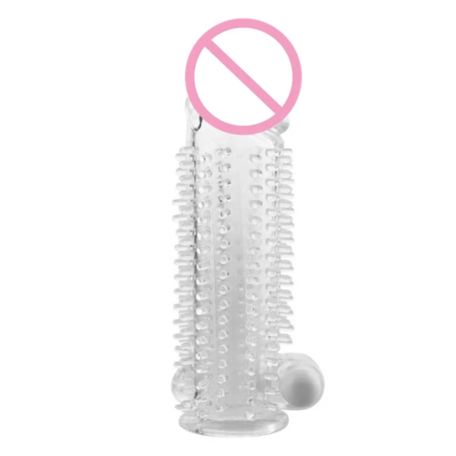 Vibrator Penis Sleeve Reusable Condom Delay Long Sleeve Crystal Spike Dildos Vibrating Penis Sleeves Sex Toys for Men 2