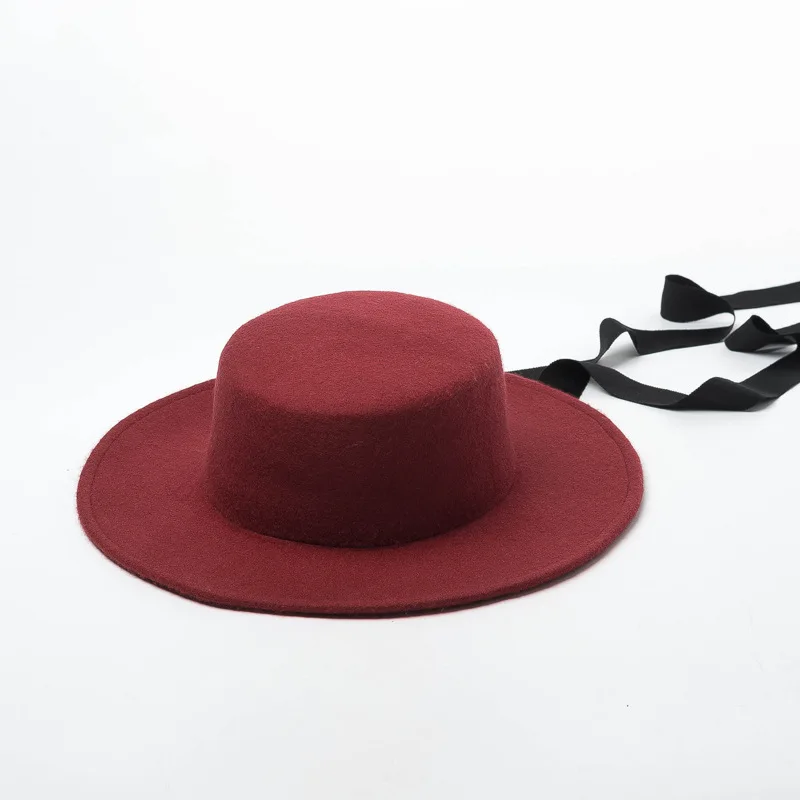 Стиль осень зима галстук шапки для женщин мягкие широкие полями шерсть фетровая шляпа гибкий колпак женская шляпа