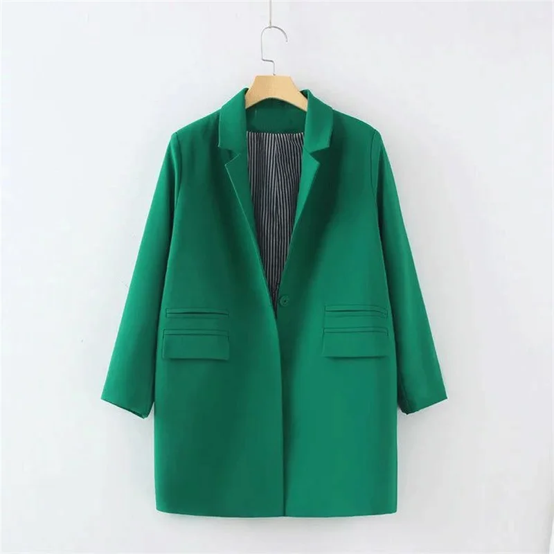 Женские Элегантные обычный цвет средней Длинный Дизайн Длинные рукава Куртка пиджаки куртка цвета: зеленый, черный цвет Большие размеры